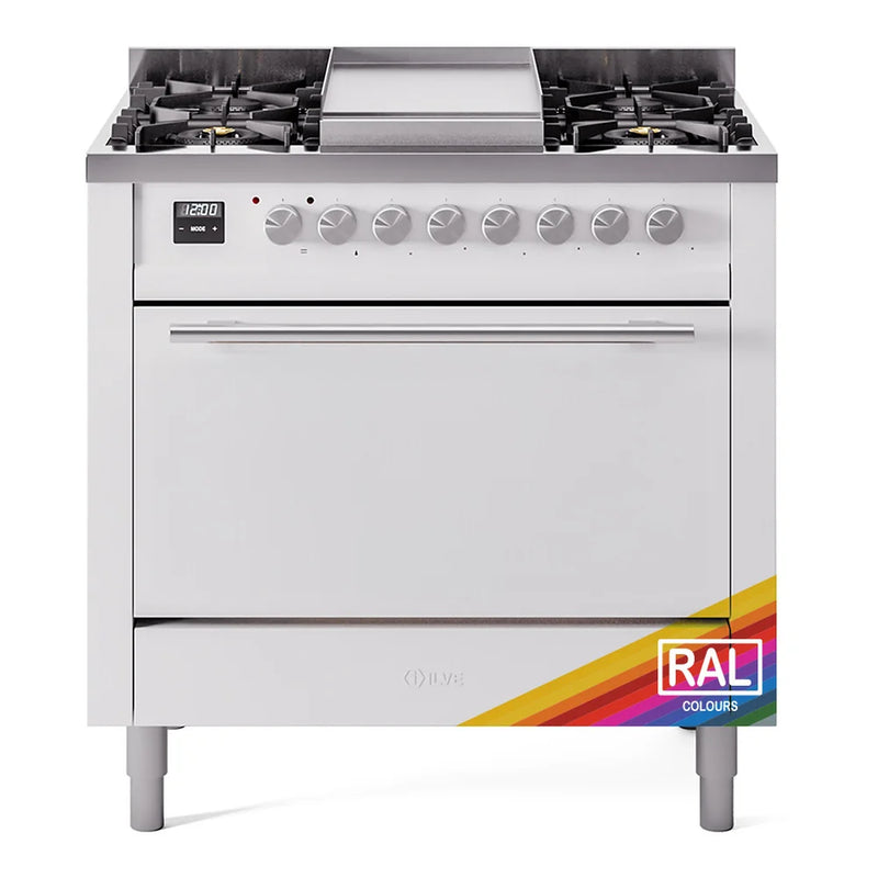 ILVE Professional Plus II 36" Dual Fuel Freestanding Range in RAL Color with Stainless Steel Trim, UP36FQMPRA