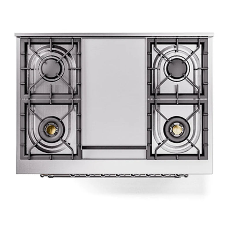 ILVE Nostalgie II 36" Dual Fuel Freestanding Range in Blue Grey with Chrome Trim, UP36FQNMPBGCLP