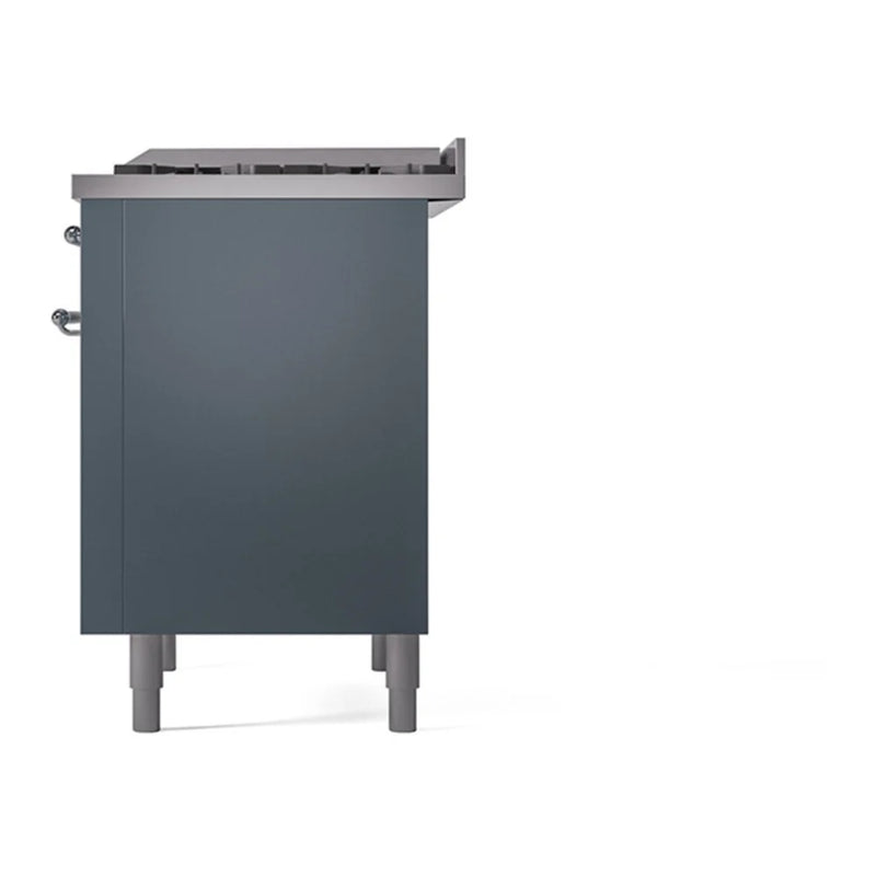ILVE Nostalgie II 36" Dual Fuel Freestanding Range in Blue Grey with Chrome Trim, UP36FQNMPBGCLP