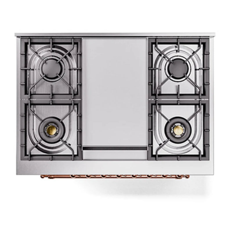 ILVE Nostalgie II 36" Dual Fuel Freestanding Range in Blue Grey with Copper Trim, UP36FQNMPBGPLP