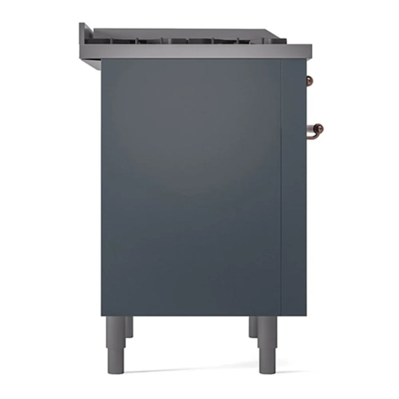 ILVE Nostalgie II 36" Dual Fuel Freestanding Range in Blue Grey with Copper Trim, UP36FQNMPBGP