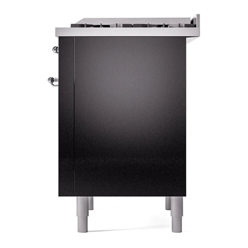ILVE Nostalgie II 36" Dual Fuel Freestanding Range in Glossy Black with Chrome Trim, UP36FQNMPBKCLP