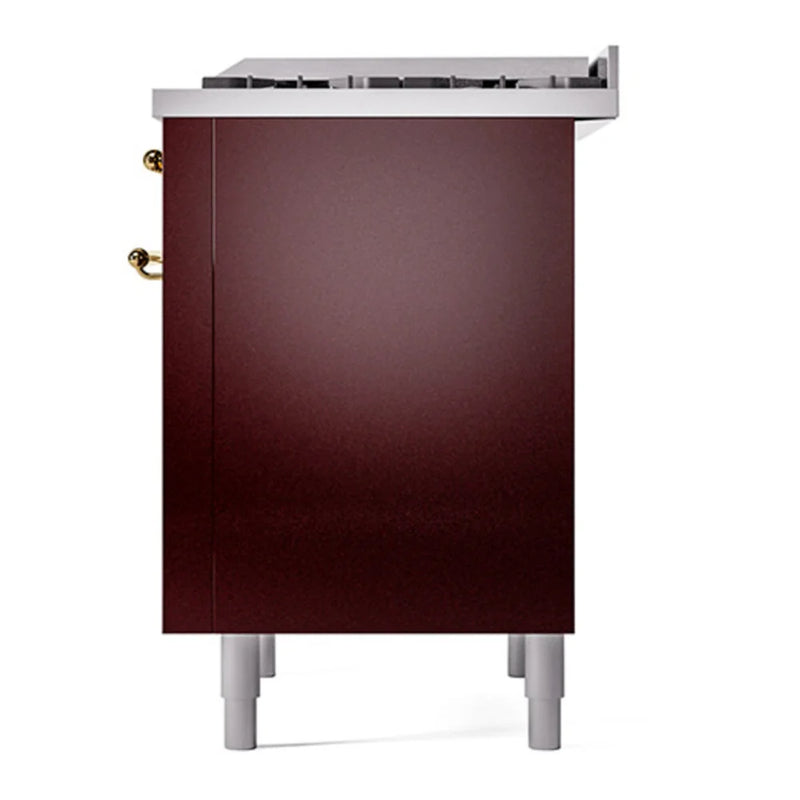 ILVE Nostalgie II 36" Dual Fuel Freestanding Range in Burgundy with Brass Trim, UP36FQNMPBUGLP