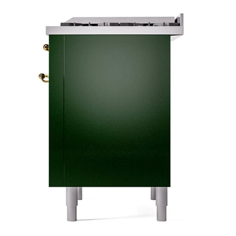 ILVE Nostalgie II 36" Dual Fuel Freestanding Range in Emerald Green with Brass Trim, UP36FQNMPEGGLP