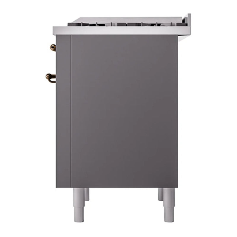 ILVE Nostalgie II 36" Dual Fuel Freestanding Range in Graphite Matte with Burnished Trim, UP36FQNMPMGBLP