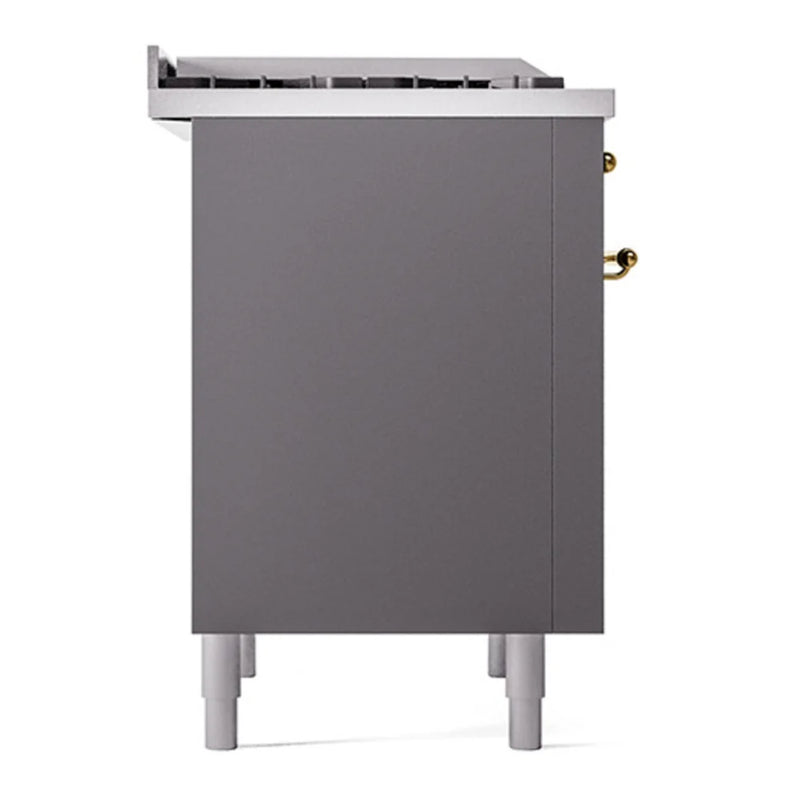 ILVE Nostalgie II 36" Dual Fuel Freestanding Range in Graphite Matte with Brass Trim, UP36FQNMPMGGLP