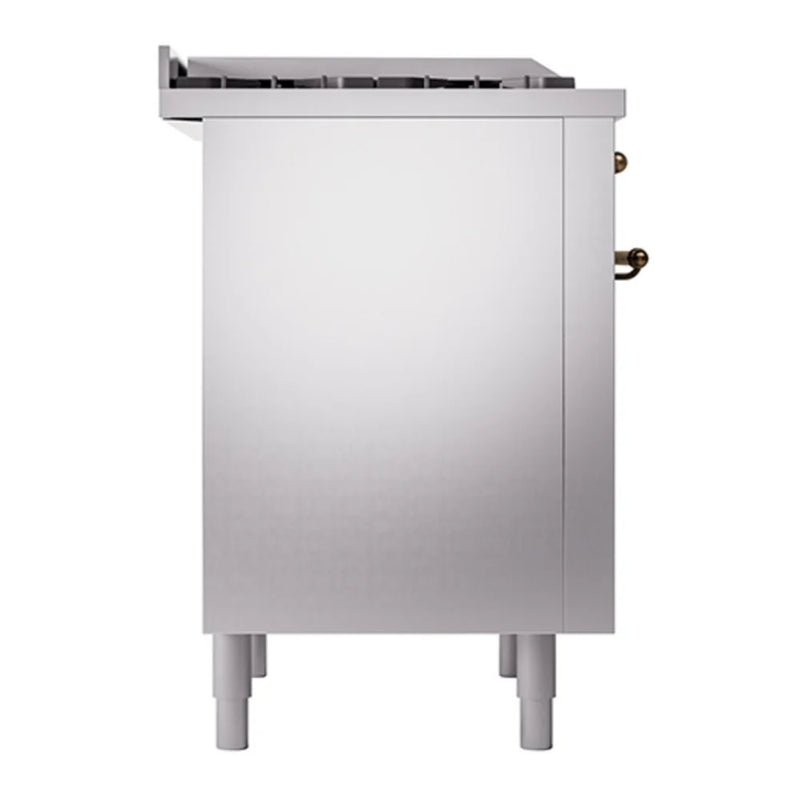 ILVE Nostalgie II 36" Dual Fuel Freestanding Range in Stainless Steel with Burnished Trim, UP36FQNMPSSBLP