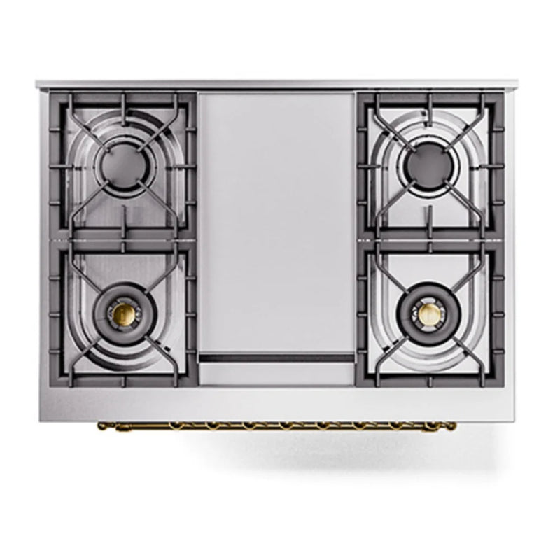 ILVE Nostalgie II 36" Dual Fuel Freestanding Range in Stainless Steel with Brass Trim, UP36FQNMPSSG