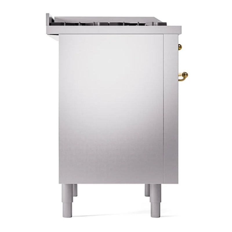 ILVE Nostalgie II 36" Dual Fuel Freestanding Range in Stainless Steel with Brass Trim, UP36FQNMPSSG
