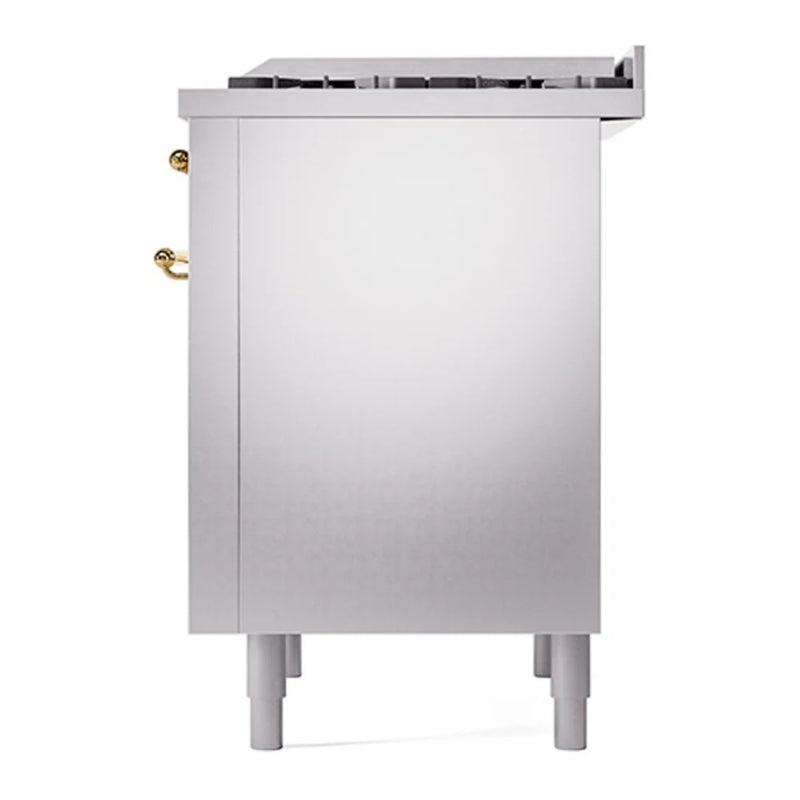 ILVE Nostalgie II 36" Dual Fuel Freestanding Range in Stainless Steel with Brass Trim, UP36FQNMPSSG