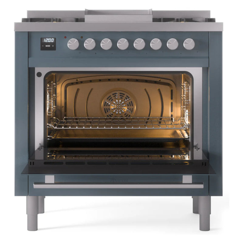 ILVE Professional Plus II 36" Dual Fuel Freestanding Range in Blue Grey with Satin Trim, UP36FWMPBG