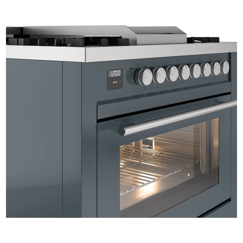ILVE Professional Plus II 36" Dual Fuel Freestanding Range in Blue Grey with Satin Trim, UP36FWMPBG