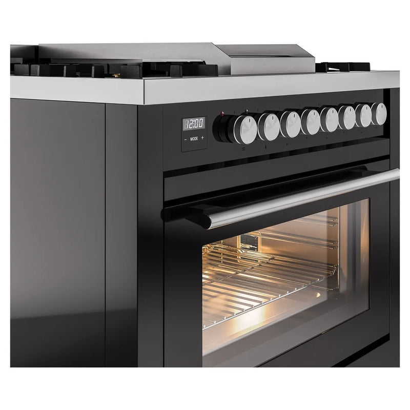ILVE Professional Plus II 36" Dual Fuel Freestanding Range in Glossy Black with Satin Trim, UP36FWMPBKLP