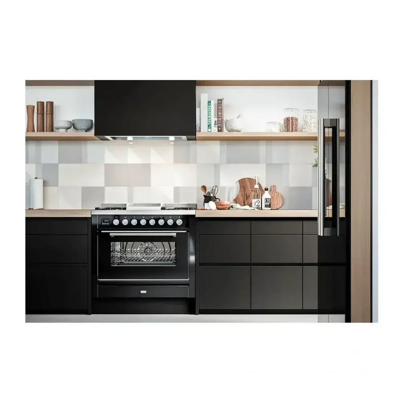 ILVE Professional Plus II 36" Dual Fuel Freestanding Range in Glossy Black with Satin Trim, UP36FWMPBK