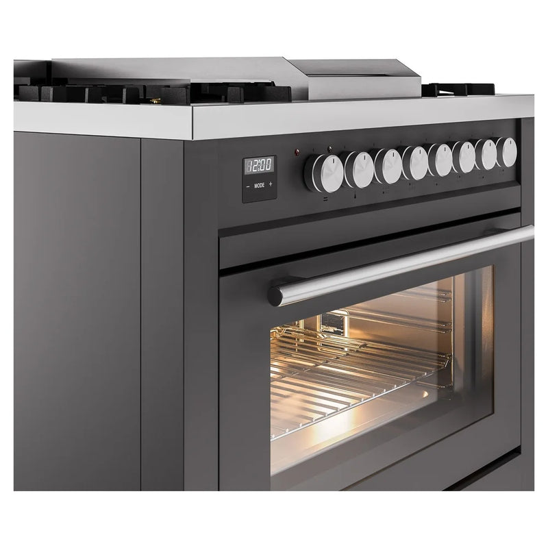 ILVE Professional Plus II 36" Dual Fuel Freestanding Range in Graphite Matte with Satin Trim, UP36FWMPMG