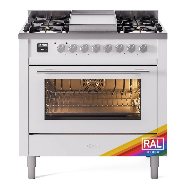 ILVE Professional Plus II 36" Dual Fuel Freestanding Range in RAL Color with Stainless Steel Trim, UP36FWMPRA