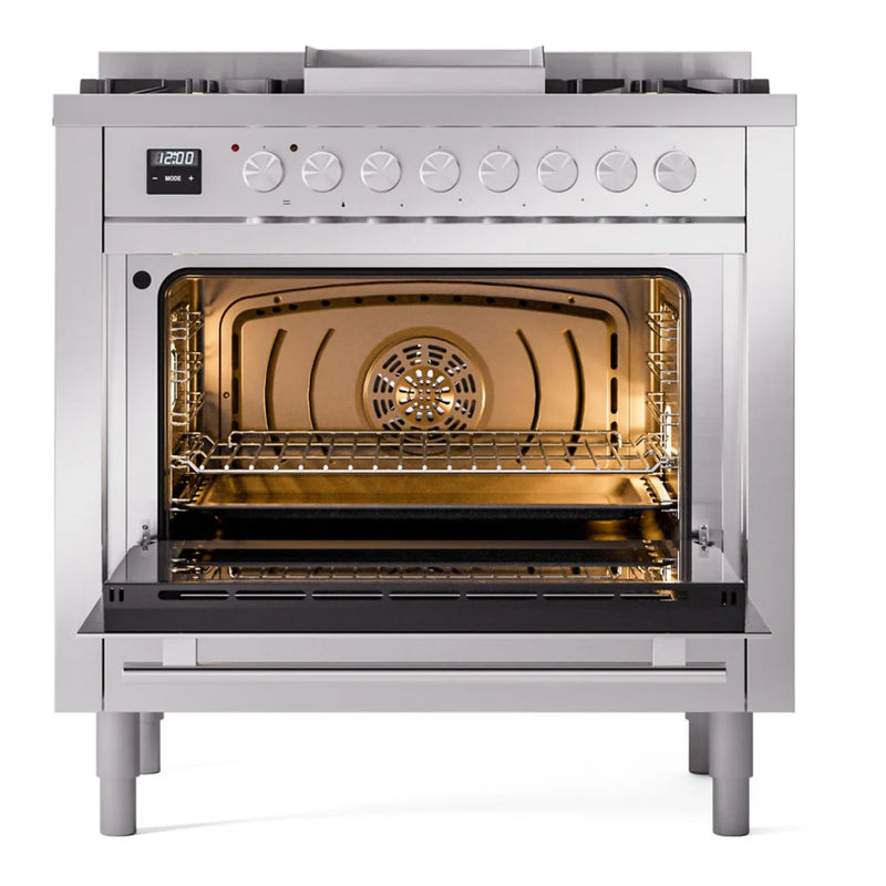 ILVE Professional Plus II 36" Dual Fuel Freestanding Range in Stainless Steel with Satin Trim, UP36FWMPSSLP