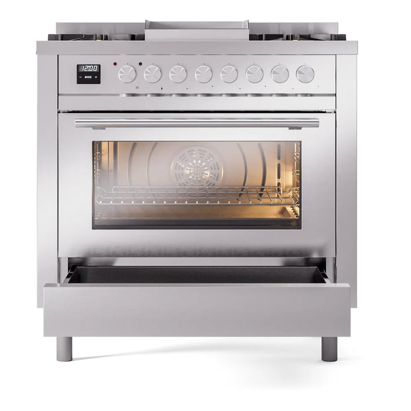 ILVE Professional Plus II 36" Dual Fuel Freestanding Range in Stainless Steel with Satin Trim, UP36FWMPSSLP
