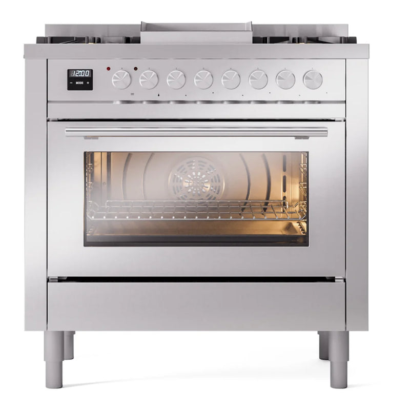 ILVE Professional Plus II 36" Dual Fuel Freestanding Range in Stainless Steel with Satin Trim, UP36FWMPSS