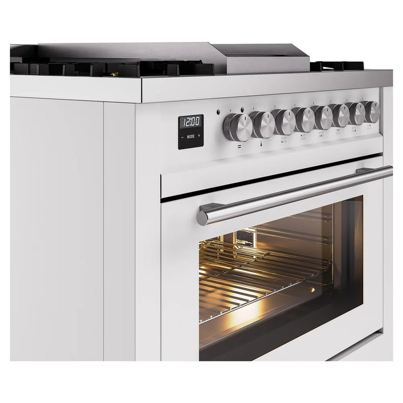 ILVE Professional Plus II 36" Dual Fuel Freestanding Range in White with Satin Trim, UP36FWMPWH