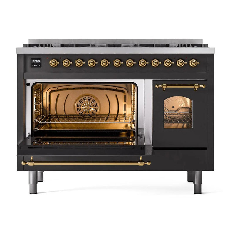 ILVE Nostalgie II 48" Dual Fuel Freestanding Range in Graphite Matte with Brass Trim (Limited Edition), UP488NMPMGG