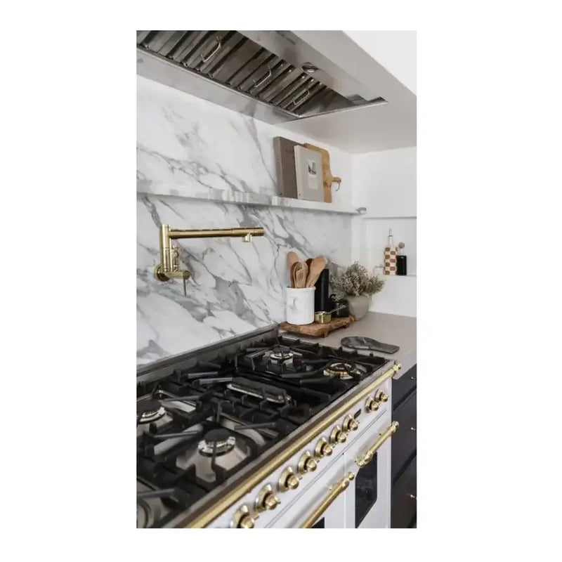 ILVE Nostalgie II 48" Dual Fuel Freestanding Range in White with Brass Trim (Limited Edition), UP488NMPWHG