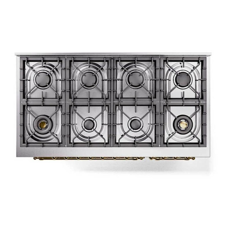 ILVE Nostalgie II 48" Dual Fuel Freestanding Range in White with Brass Trim (Limited Edition), UP488NMPWHG