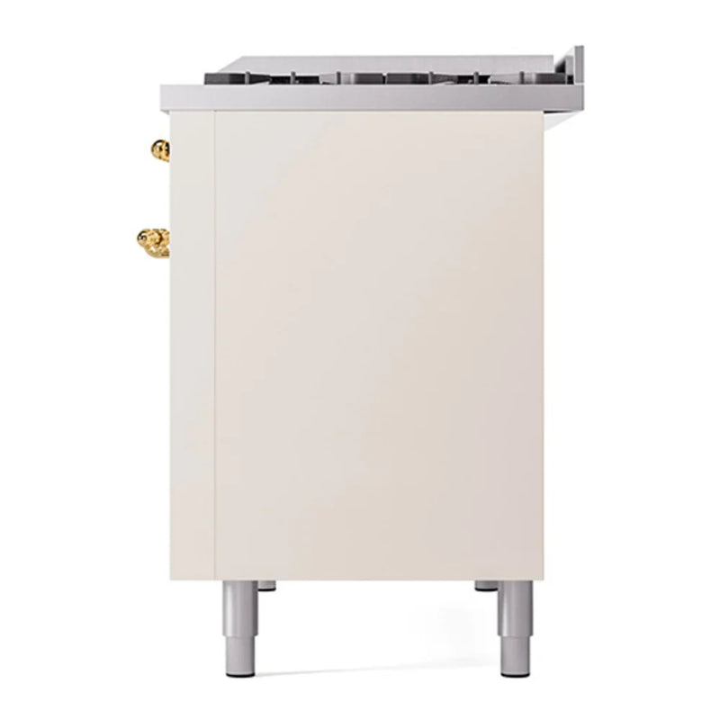 ILVE Nostalgie II 48" Dual Fuel Freestanding Range in Antique White with Brass Trim, UP48FNMPAWGLP