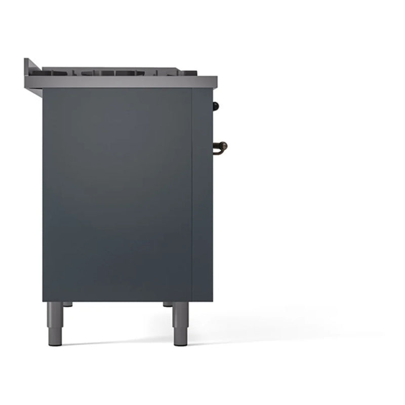 ILVE Nostalgie II 48" Dual Fuel Freestanding Range in Blue Grey with Burnished Trim, UP48FNMPBGBLP
