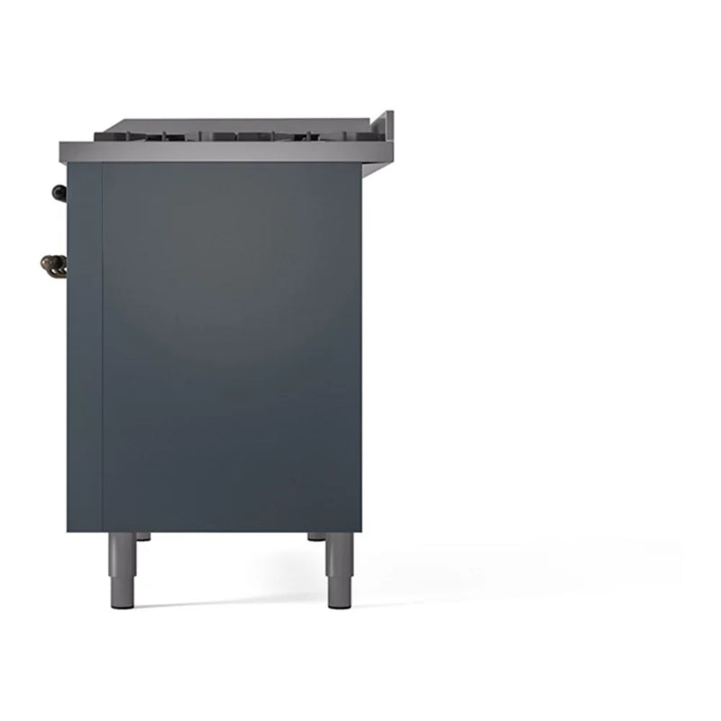 ILVE Nostalgie II 48" Dual Fuel Freestanding Range in Blue Grey with Burnished Trim, UP48FNMPBGBLP