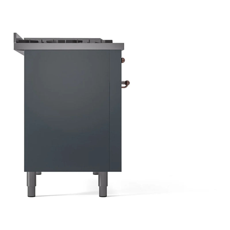 ILVE Nostalgie II 48" Dual Fuel Freestanding Range in Blue Grey with Copper Trim, UP48FNMPBGPLP