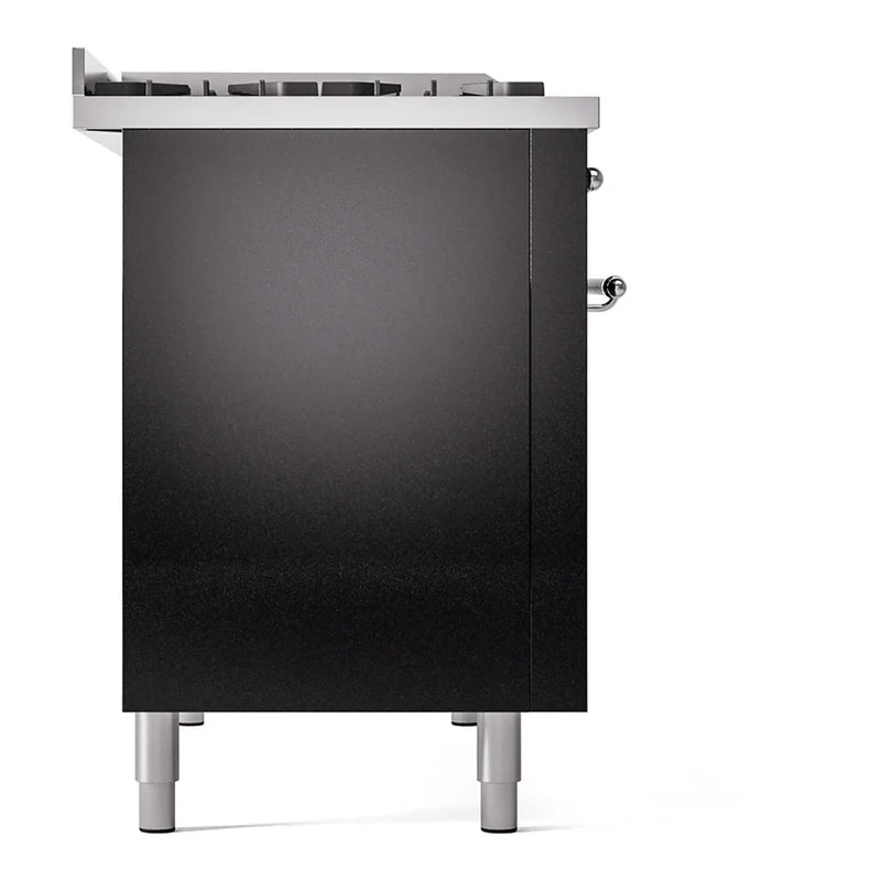 ILVE Nostalgie II 48" Dual Fuel Freestanding Range in Glossy Black with Chrome Trim, UP48FNMPBKCLP