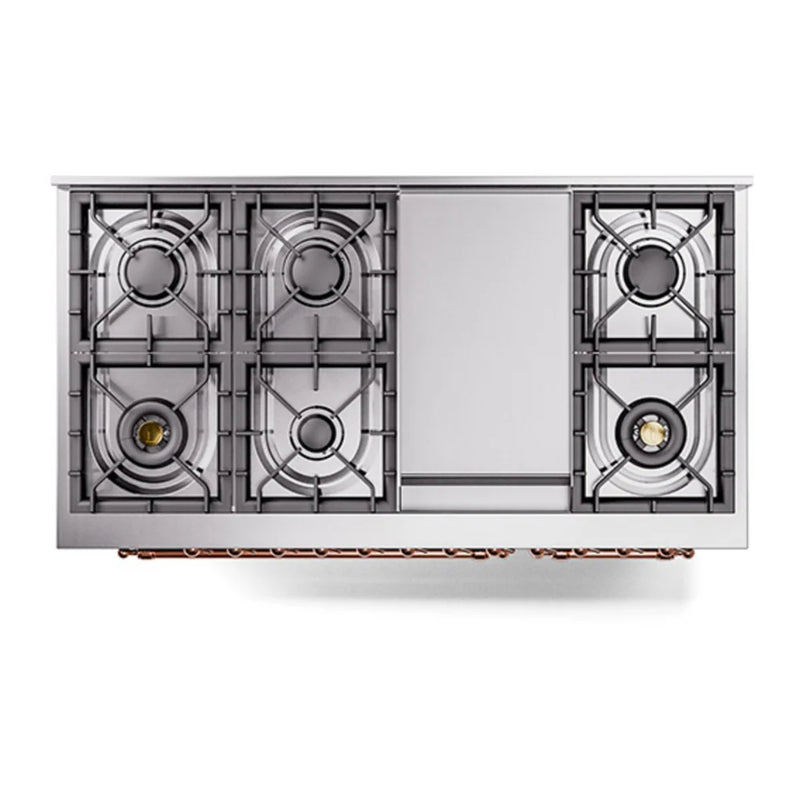 ILVE Nostalgie II 48" Dual Fuel Freestanding Range in Glossy Black with Copper Trim, UP48FNMPBKP