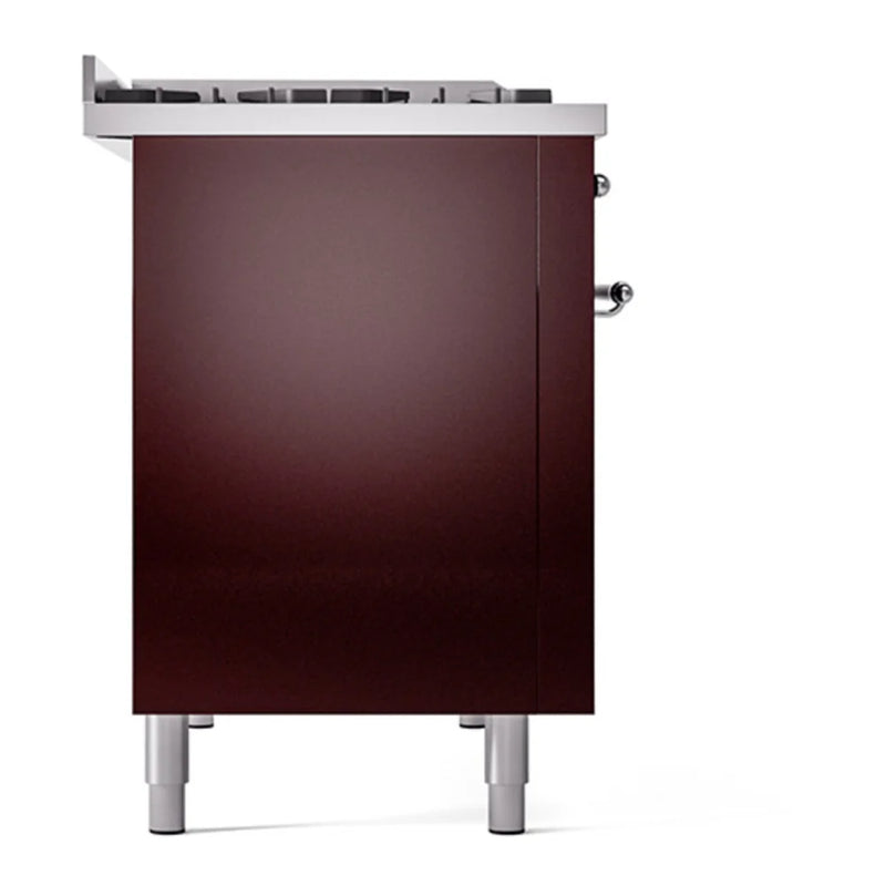 ILVE Nostalgie II 48" Dual Fuel Freestanding Range in Burgundy with Chrome Trim, UP48FNMPBUC