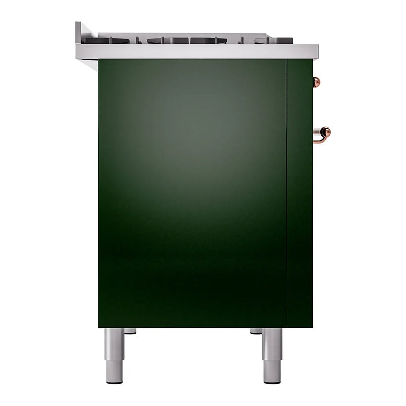 ILVE Nostalgie II 48" Dual Fuel Freestanding Range in Emerald Green with Copper Trim, UP48FNMPEGPLP