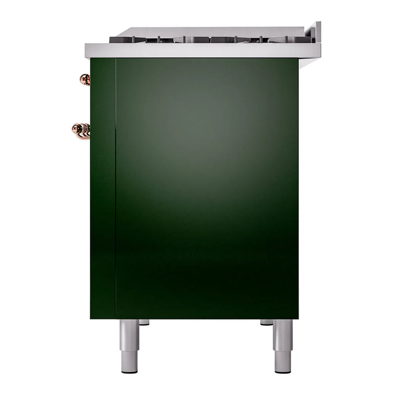 ILVE Nostalgie II 48" Dual Fuel Freestanding Range in Emerald Green with Copper Trim, UP48FNMPEGPLP