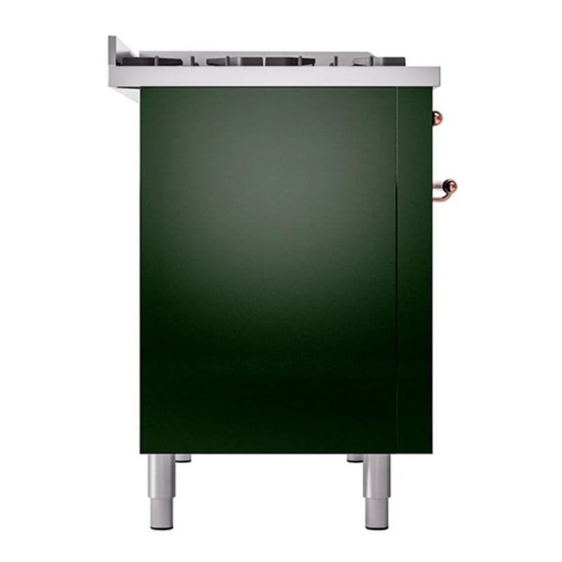 ILVE Nostalgie II 48" Dual Fuel Freestanding Range in Emerald Green with Copper Trim, UP48FNMPEGP