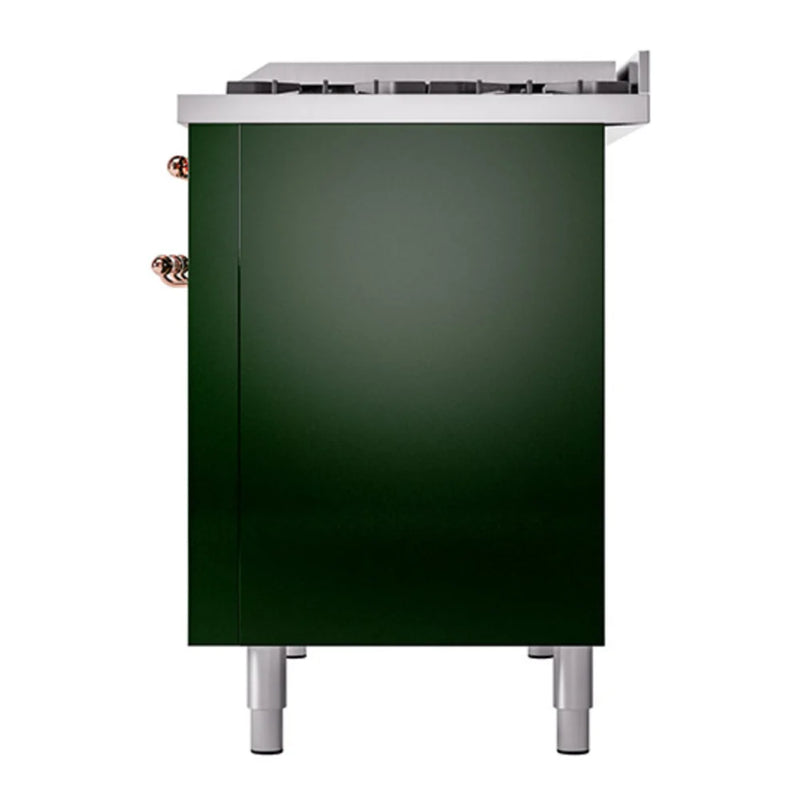 ILVE Nostalgie II 48" Dual Fuel Freestanding Range in Emerald Green with Copper Trim, UP48FNMPEGP