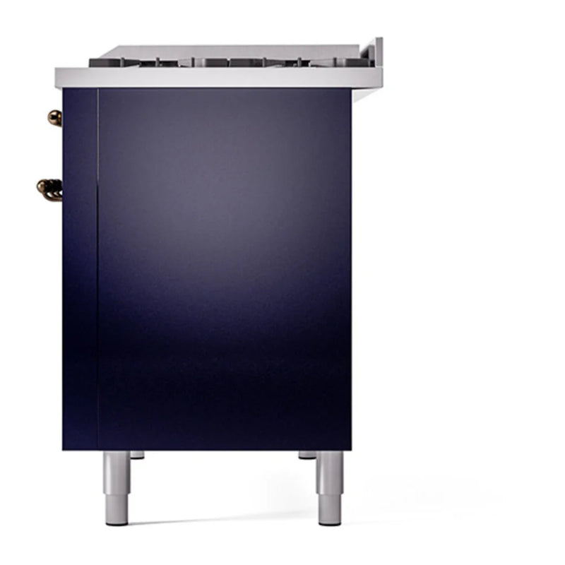 ILVE Nostalgie II 48" Dual Fuel Freestanding Range in Midnight Blue with Burnished Trim, UP48FNMPMBBLP