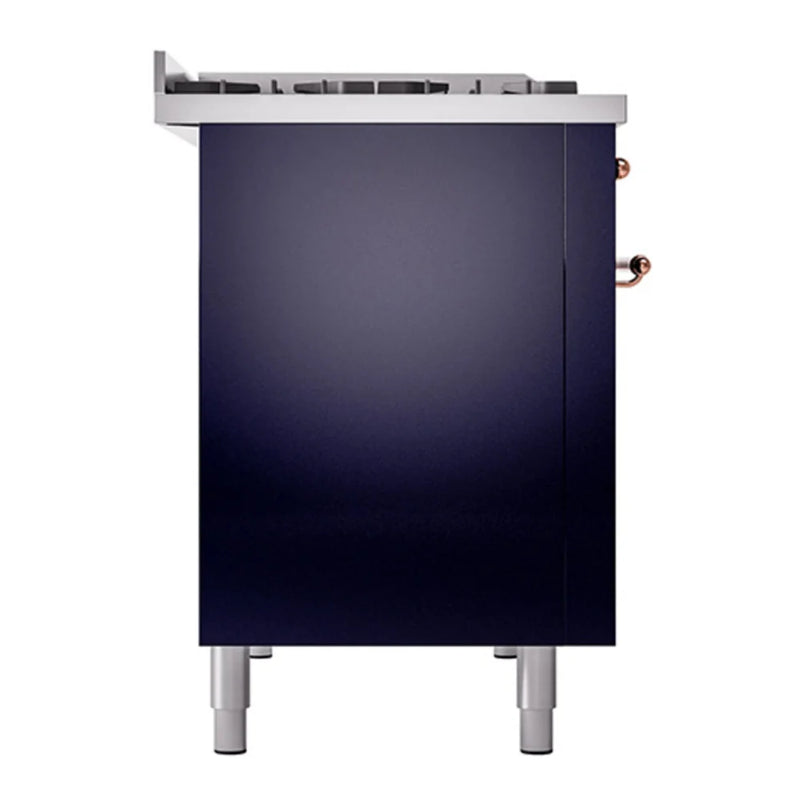 ILVE Nostalgie II 48" Dual Fuel Freestanding Range in Midnight Blue with Copper Trim, UP48FNMPMBPLP