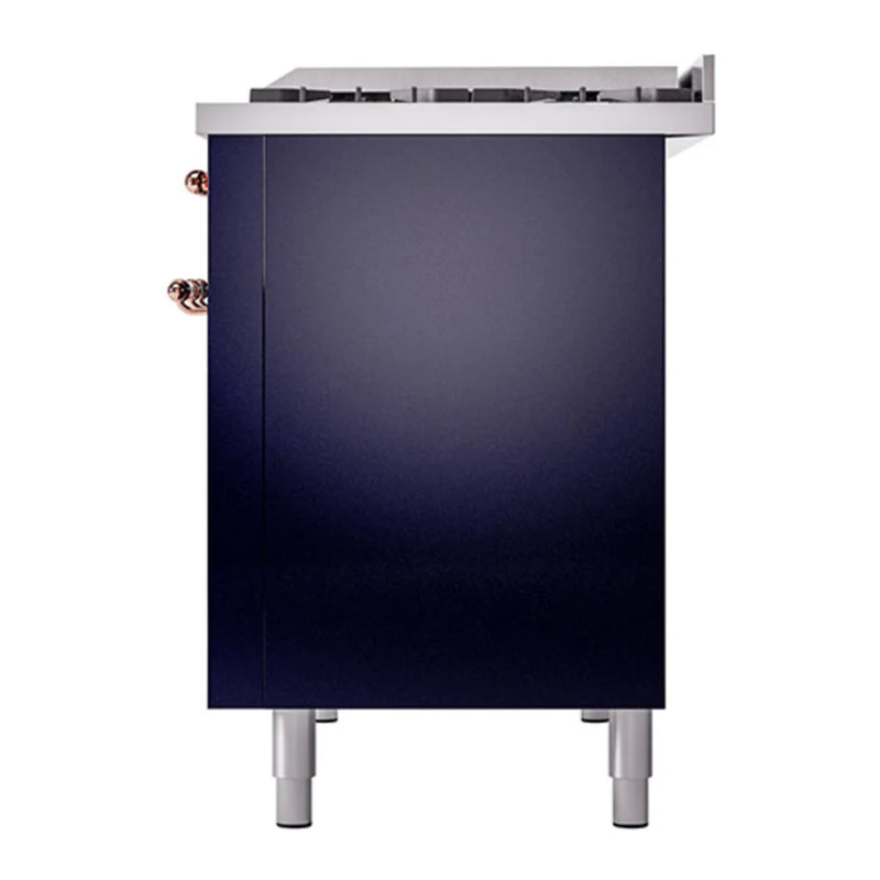 ILVE Nostalgie II 48" Dual Fuel Freestanding Range in Midnight Blue with Copper Trim, UP48FNMPMBPLP