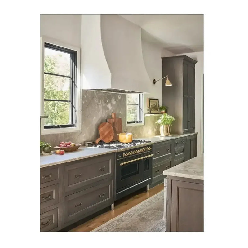 ILVE Nostalgie II 48" Dual Fuel Freestanding Range in Graphite Matte with Brass Trim, UP48FNMPMGGLP