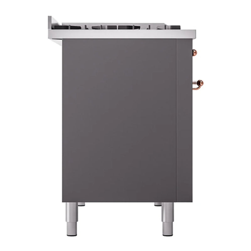 ILVE Nostalgie II 48" Dual Fuel Freestanding Range in Graphite Matte with Copper Trim, UP48FNMPMGPLP