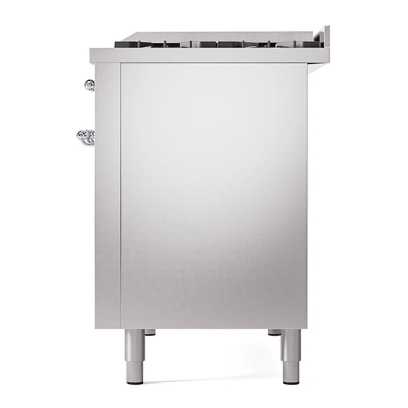 ILVE Nostalgie II 48" Dual Fuel Freestanding Range in Stainless Steel with Chrome Trim, UP48FNMPSSCLP