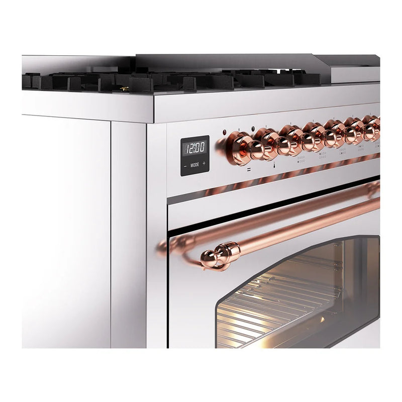 ILVE Nostalgie II 48" Dual Fuel Freestanding Range in Stainless Steel with Copper Trim, UP48FNMPSSPLP