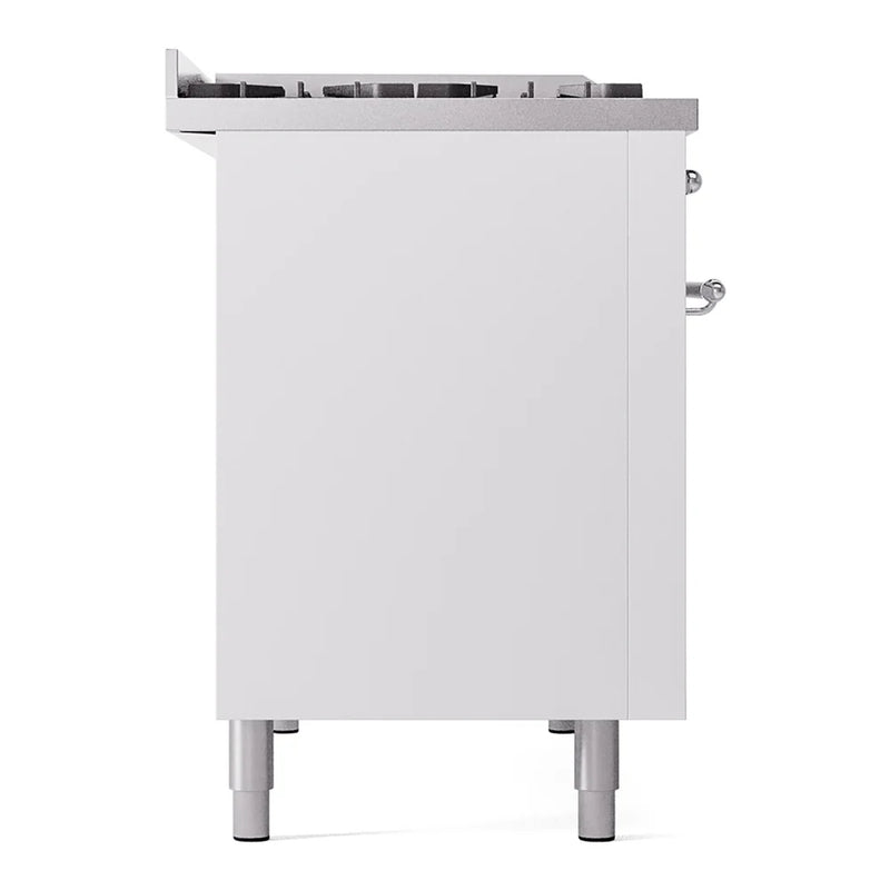 ILVE Nostalgie II 48" Dual Fuel Freestanding Range in White with Chrome Trim, UP48FNMPWHCLP