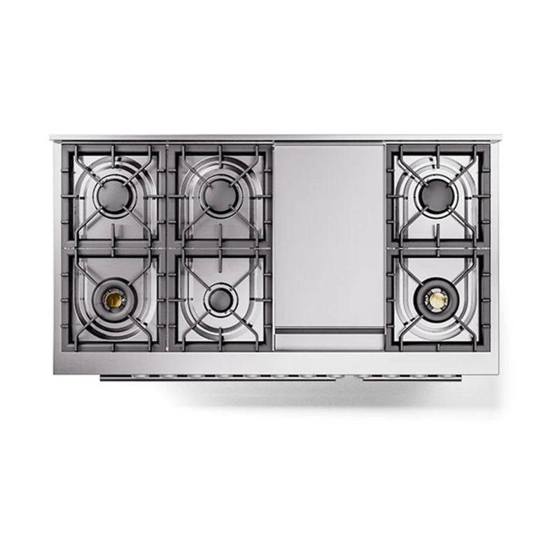 ILVE Professional Plus II 48" Dual Fuel Freestanding Range in Blue Grey with Stainless Steel Trim, UP48FQMPBGLP