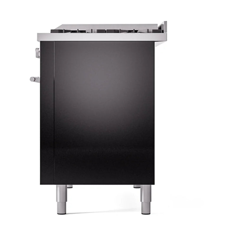 ILVE Professional Plus II 48" Dual Fuel Freestanding Range in Glossy Black with Stainless Steel Trim, UP48FQMPBKLP