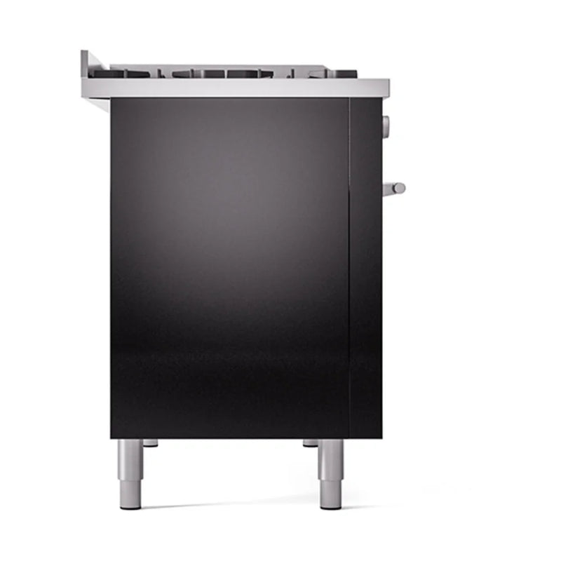 ILVE Professional Plus II 48" Dual Fuel Freestanding Range in Glossy Black with Stainless Steel Trim, UP48FQMPBK