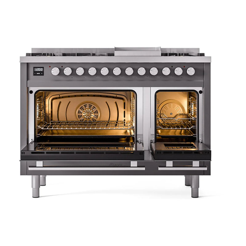 ILVE Professional Plus II 48" Dual Fuel Freestanding Range in Graphite Matte with Stainless Steel Trim, UP48FQMPMG